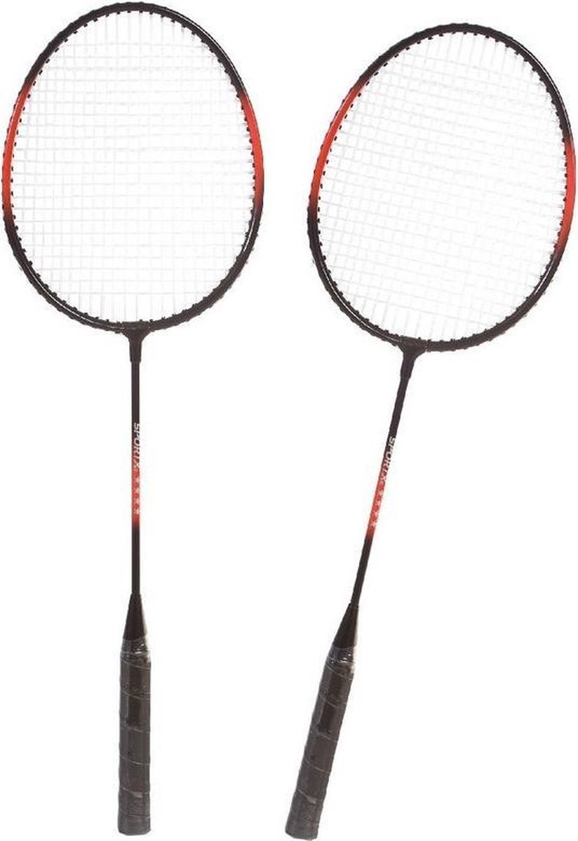 Badmintonset rood/zwart met rackets shuttles en opbergtas 66 cm - voordelige badminton set