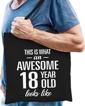 Awesome 18 year / geweldig 18 jaar cadeau tas zwart voor heren - kado tas / verjaardag tasje / shopper