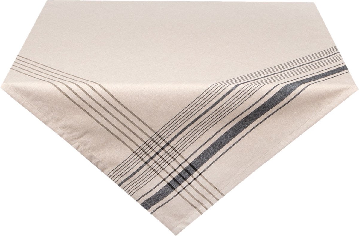Clayre & Eef Tafelkleed 130x180 cm Zwart Beige Katoen Rechthoek Streep Tafellaken Tafellinnen Tafeltextiel