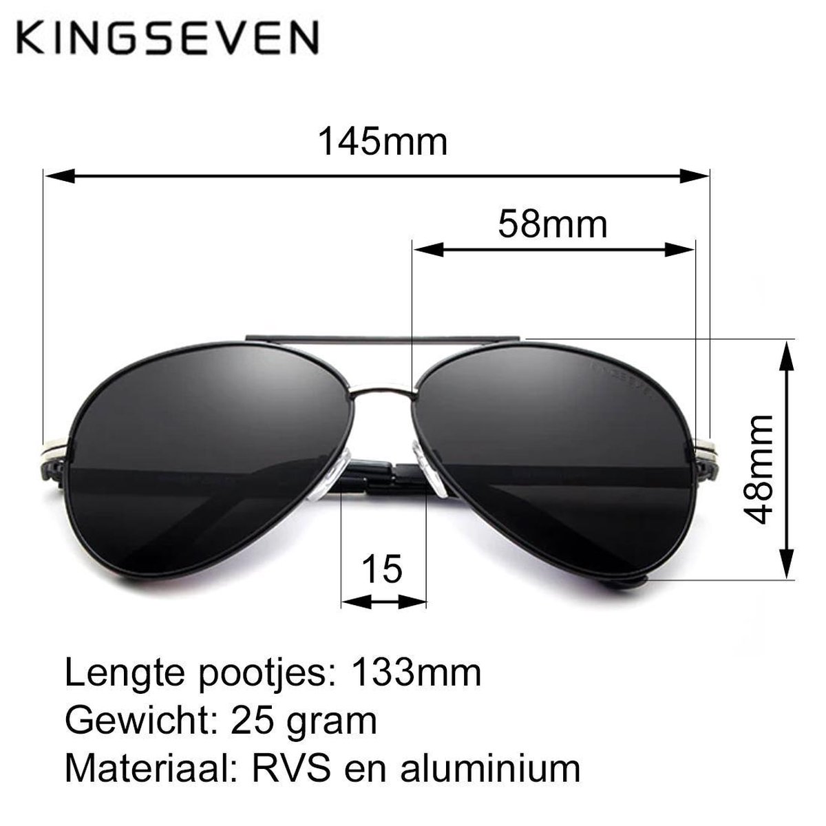 KingSeven - New Design Aviation Black - Lunettes de soleil pilote en  aluminium avec... | bol