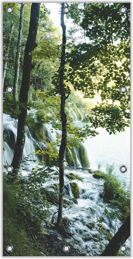 Tuinposter -Watervallen in het Bos- Foto op Tuinposter (wanddecoratie voor buiten en binnen)