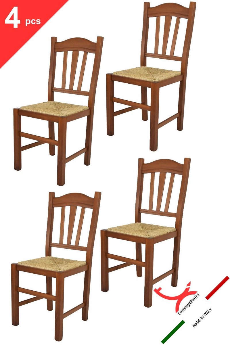 Tommychairs Silvana - Eetkamerstoelen - Set van 4 - Licht Walnoot - Rotan