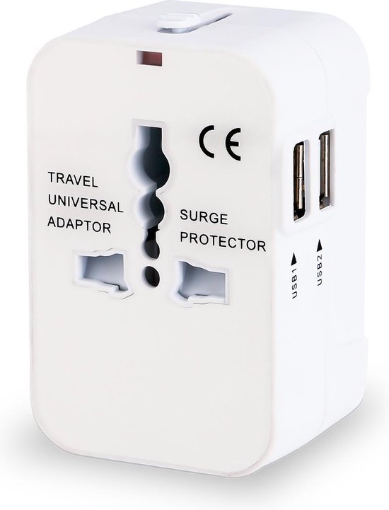 YONO Wereldstekker Universeel met 2 Fast Charge USB Poorten – Internationale Reisstekker geschikt voor 170+ Landen - Amerika/Engeland/UK/Italie/Australië/Japan/Type A/G – Wit
