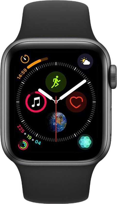 Een zwarte Apple Watch met een gesloten scherm.