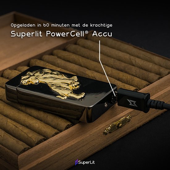 Superlit Plasma Aansteker – Luxe Design Aansteker Elektrisch – Oplaadbare USB Double-Arc Lighter - Glorious Gold Tiger