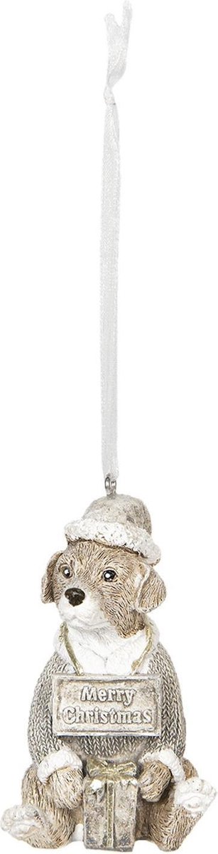 Clayre & Eef Decoratie Hanger Hond 4*4*8 cm Wit Kunststof Kersthanger Kerstboomversiering