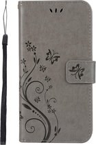 Apple iPhone X - XS Bookcase - Grijs - Bloemen - Portemonnee Hoesje - Pasjeshouder