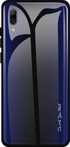 Voor Huawei Enjoy 9 Plus / Y9 2019 Texture Gradient Glass Protective Case (Dark Blue)