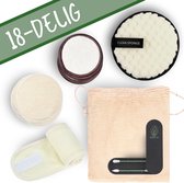 Herbruikbare Wattenschijfjes van Eureco! in Make-Up Set | Inclusief 10 Wasbare Wattenschijfjes | 4 Scrub Schijfjes | Wit | 2 Siliconen Herbruikbare Wattenstaafjes | Waszakje | Haarband | Spon