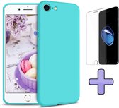 HB Hoesje Geschikt voor Apple iPhone SE (2020) Turquoise - Siliconen Back Cover & Glazen Screenprotector