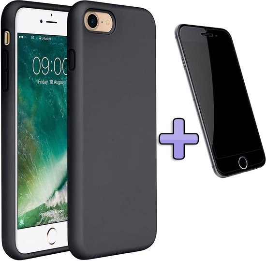 iPhone SE (2020) Hoesje Zwart - Siliconen Back Cover & Glazen Screen  Protector | bol.com