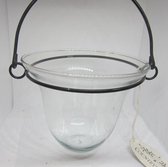 Glazen pot in metalen hanger, 23 x 18 x 15 cm