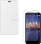 Nokia 3.1 Portemonnee hoesje Wit met 2 stuks Glas Screen protector