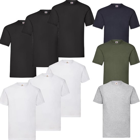 9 stuks Fruit of the Loom T-shirt diverse kleuren XL