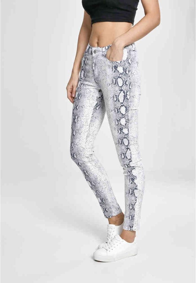 Urban Classics Ladies Snake Stretch Twill Skinny Pants Dames Stoffen broek gebroken XL Grijs