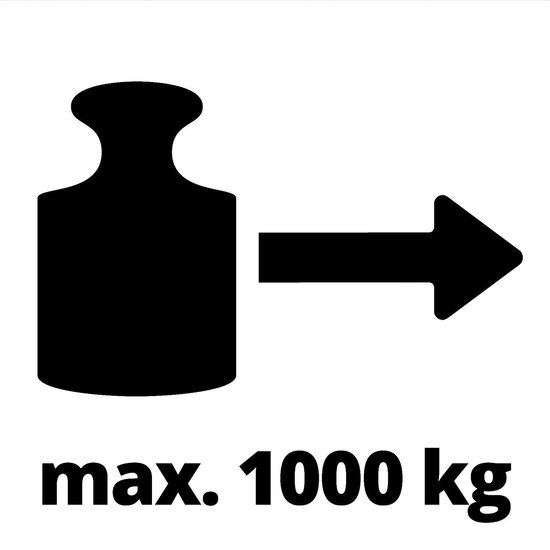 Pictogram met een gewicht en een pijl, met "max. 1000 kg" onderaan.