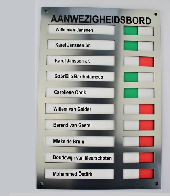 Foto: Aanwezigheidsbord afwezigheidsbord voor 10 personen 20x29 7cm voorzien van vier schroefgaten 1 stuk