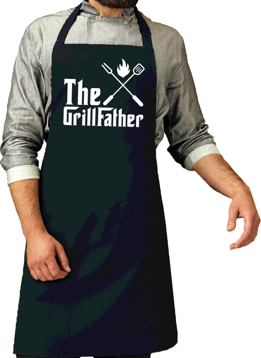The Grillfather cadeau bbq/keuken schort navy blauw voor heren - kado sbarbecue chort voor heren - v