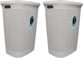 2x stuks wasmand met deksel grijs 60 liter - Kunststof wasmanden - Huishoudelijke producten