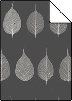 Proefstaal ESTAhome behang skeletbladeren zwart en bruin en antraciet grijs - 128849 - 26,5 x 21 cm
