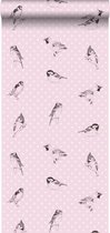 ESTAhome behangpapier vogels zacht roze - 115747 - 53 cm x 10,05 m