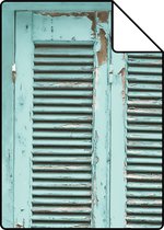 Proefstaal ESTAhome behangpapier verweerde houten Franse vintage louvre luiken vergrijsd turquoise - 138884 - 26,5 x 21 cm