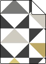 Proefstaal ESTAhome behangpapier grafische driehoeken wit, zwart, grijs en okergeel - 139095 - 26,5 x 21 cm
