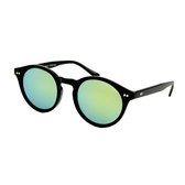 Ronde Zonnebril Dames Zwart - Geel Groen Spiegelglas- UV 400