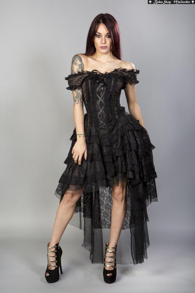 Ophelie burlesque korset jurk in bruin gestreept brokaat & zwart kant | bol