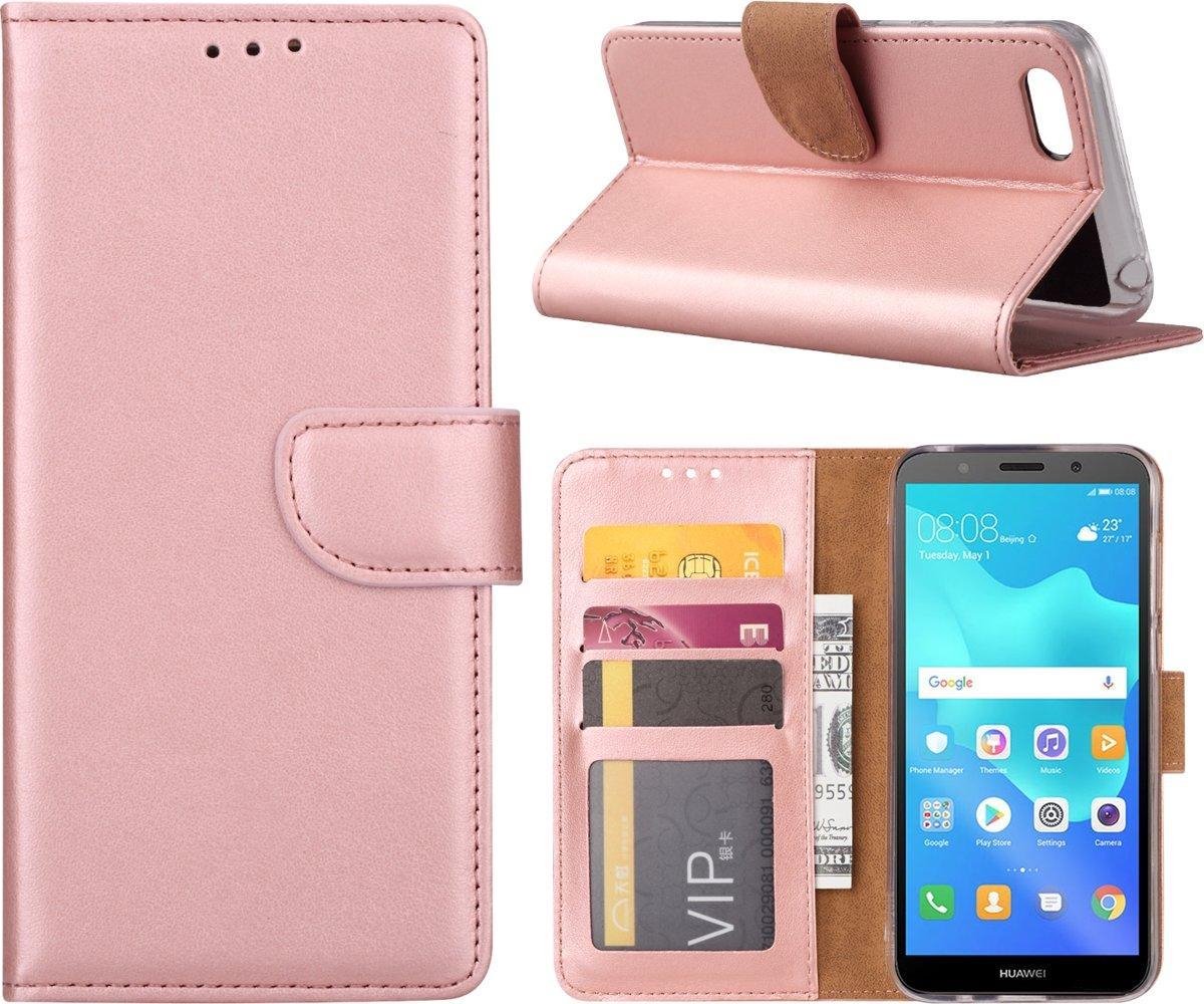 Bookcase Geschikt voor: Huawei Y5 2018 - Rose Goud - portemonnee hoesje