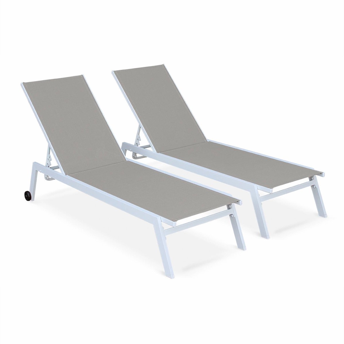 Bol.com sweeek - Set van 2 ligstoelen van aluminium en textiel met meerdere standen en wieltjes - elsa aanbieding