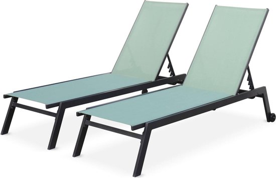 bol.com | ELSA - Set van 2 ligstoelen van aluminium en textileen, ligbed  multipositioneel met...