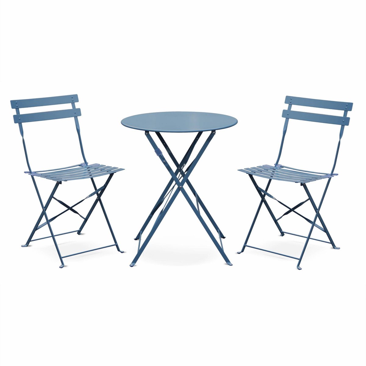 sweeek - Bistrotuinset ronde metalen tafel met twee stoelen inklapbaar - emilia