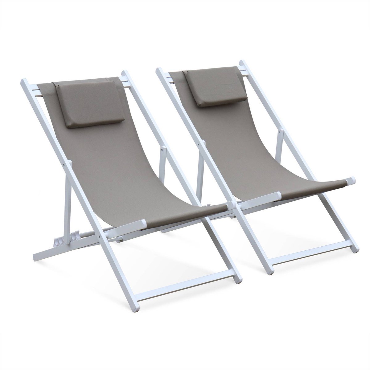 sweeek - Set van 2 ligstoelen van aluminium en textileen met hoofdkussen, standstoel - gaia