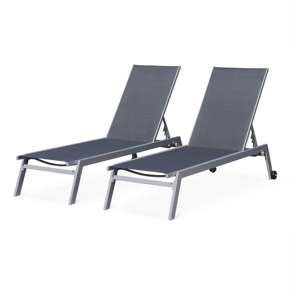 Bol.com sweeek - Set van 2 ligstoelen van aluminium en textiel met meerdere standen en wieltjes - elsa aanbieding