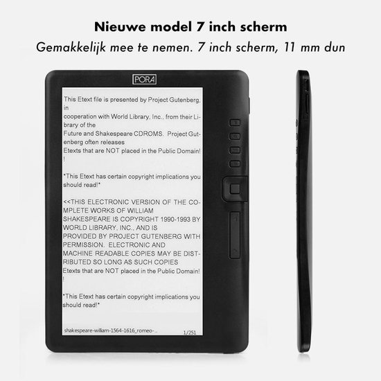 Simple E-Reader V2 – Hoge Resolutie & Extra Groot Beeldscherm + Oordopjes & Hoesje & Extra Batterij – 8GB - Zwart – E-Book Reader