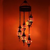 Turkse Lamp -  Hanglamp - Mozaïek Lamp - Marokkaanse Lamp - Oosters Lamp - Authentiek - Handgemaakt- Kroonluchter- Rood - 7 bollen