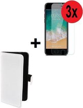 Geschikt voor iPhone SE (2020) hoes wallet bookcase hoesje Cover P wit + 3x Tempered Gehard Glas / Glazen screenprotector (3 stuks) Pearlycase