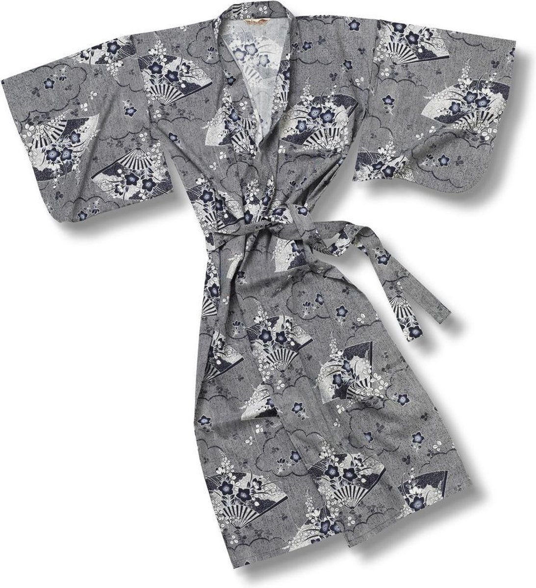 TA-HWA - Japanse Kimono - Dames Yukata - Waaiermotief Blauwwit- One Size