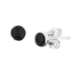 Robimex Collection Oorknoppen met Zwarte Steen 4 mm - Zilver