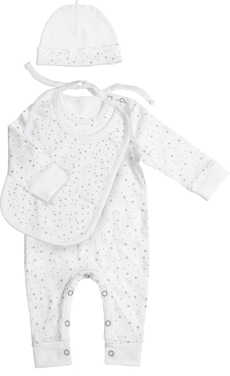 Kledingset van organisch katoen - Babypakje, mutsje en slab - Baby cadeau