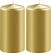 2x Metallic gouden cilinderkaarsen/stompkaarsen 6 x 10 cm 36 branduren - Geurloze kaarsen metallic goud - Woondecoraties