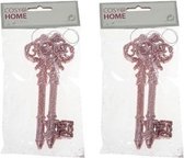4x Kerstboomdecoratie oud roze sleutels 15 cm - roze kerstboomversiering - kerstdecoratie/kerstornamenten