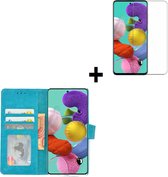Geschikt voor Samsung Galaxy A71 / A71s Hoes Wallet Book Case Cover Pearlycase Turquoise + Screenprotector Tempered Gehard Glas