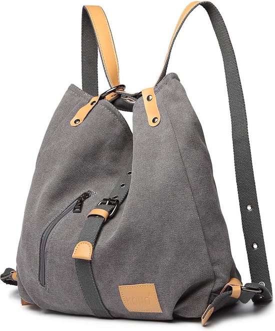 Kono Handbag Ladies - Sac à bandoulière - Sac à dos pour femme - Sac pour femme en toile 3 en 1 - Grijs (E6850 GY)
