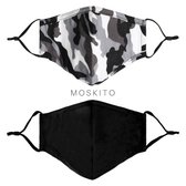 Fashion Mondkapje - Set van 2 - Mondkapjes - Zwart - Legerprint - Zwart/wit niet medische verstelbare OV Mondmasker - Facemask 100% katoen - Wasbaar - Herbruikbaar - Hygiëne Mondkapjes
