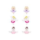 Joy|S - Zilveren ballet ballerina oorbellen set 3 paar