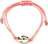 Dielay - Armband Dames - Schelp Panter / Luipaard - Lengte Verstelbaar - Roze