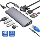 Usb c hub 11 poorts met HDMI 4k - usb 3.0-Ethernet aansluiting Space Grey van Zedar