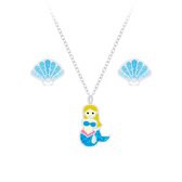 Joy|S - Zilveren zeemeermin hanger met ketting en schelp oorbellen set
